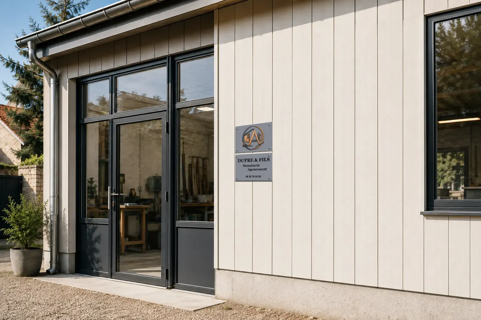 Façade d’atelier d’artisan, bardage clair